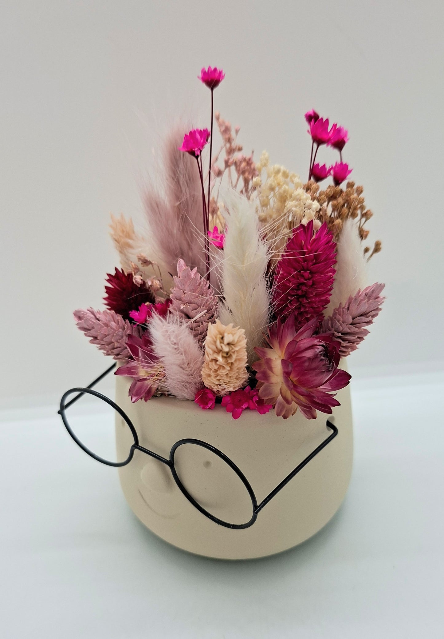 Plantenpotje met gezichtje & droogbloemetjes - Small