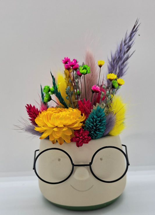 Plantenpotje met gezichtje & droogbloemetjes - Small