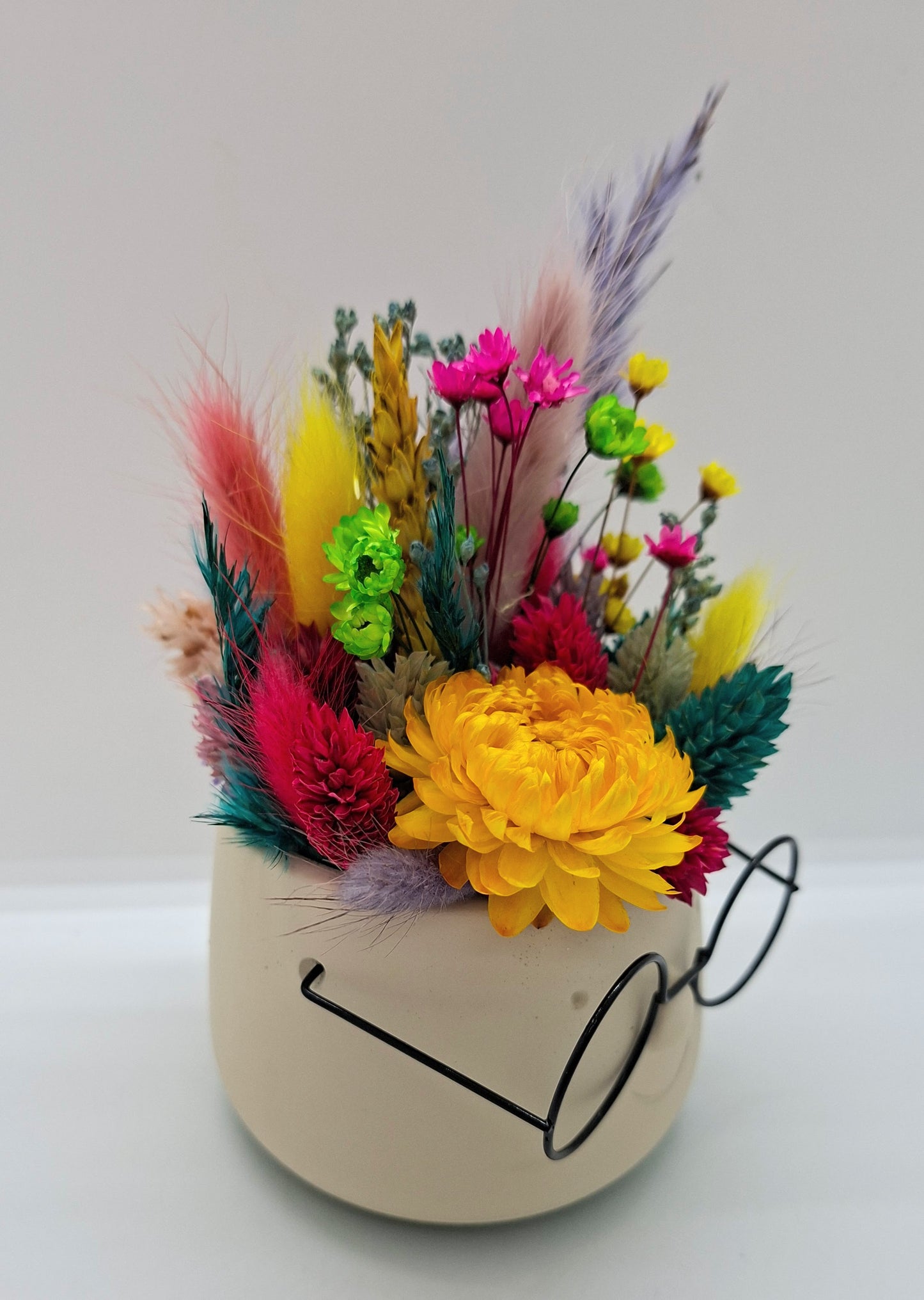 Plantenpotje met gezichtje & droogbloemetjes - Small