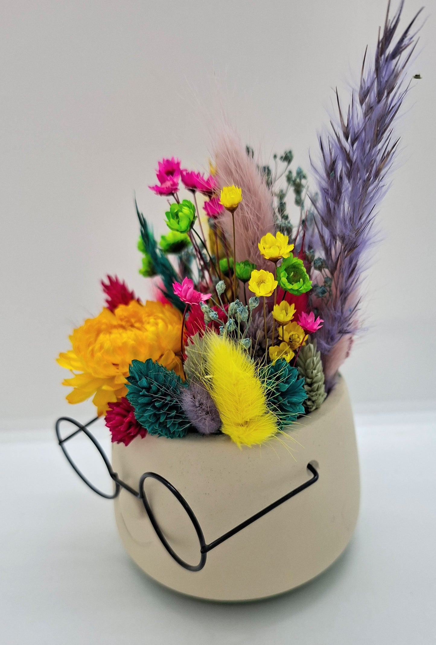 Plantenpotje met gezichtje & droogbloemetjes - Small