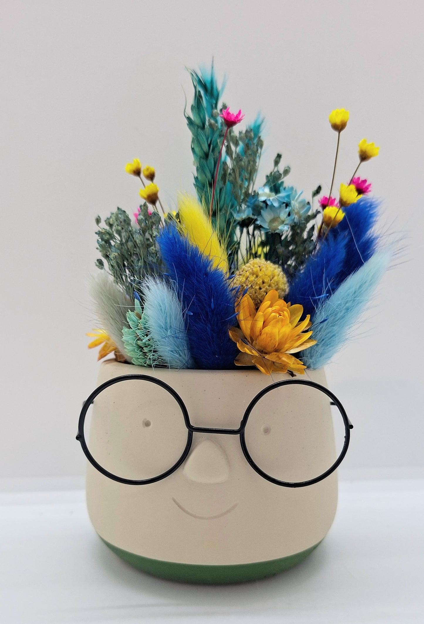 Plantenpotje met gezichtje & droogbloemetjes - Small