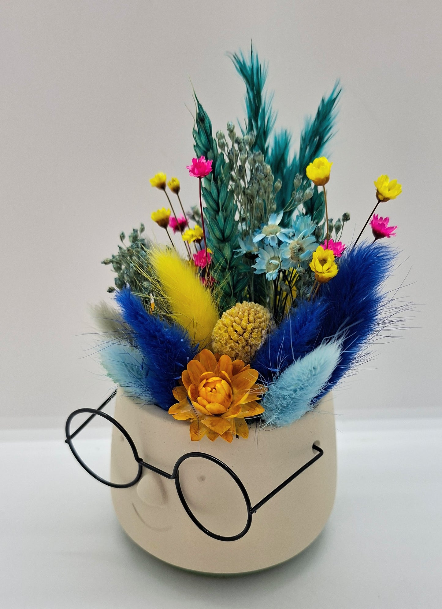 Plantenpotje met gezichtje & droogbloemetjes - Small