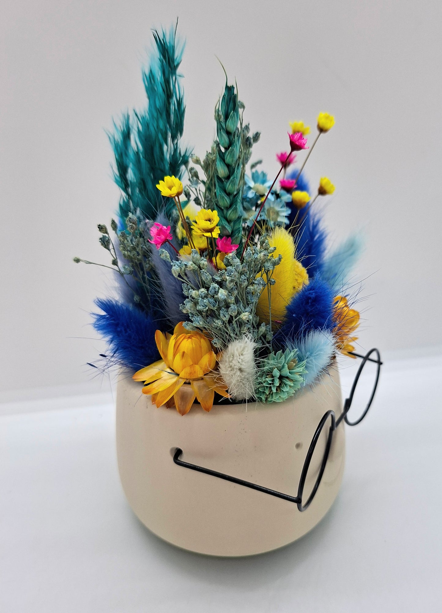 Plantenpotje met gezichtje & droogbloemetjes - Small