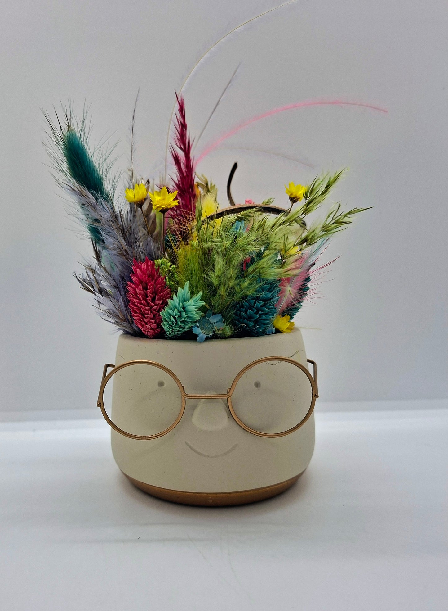 Plantenpotje met gezichtje & droogbloemetjes - Small