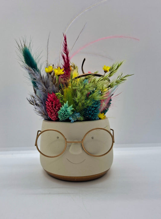 Plantenpotje met gezichtje & droogbloemetjes - Small