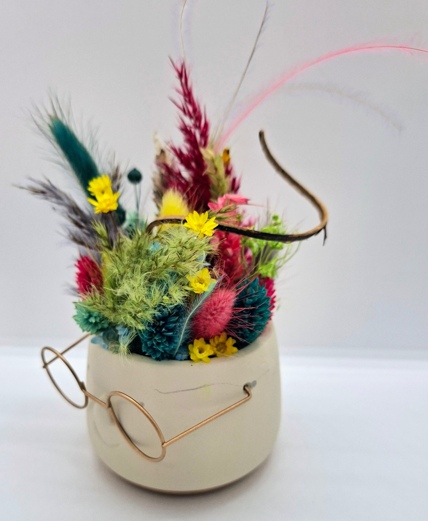 Plantenpotje met gezichtje & droogbloemetjes - Small