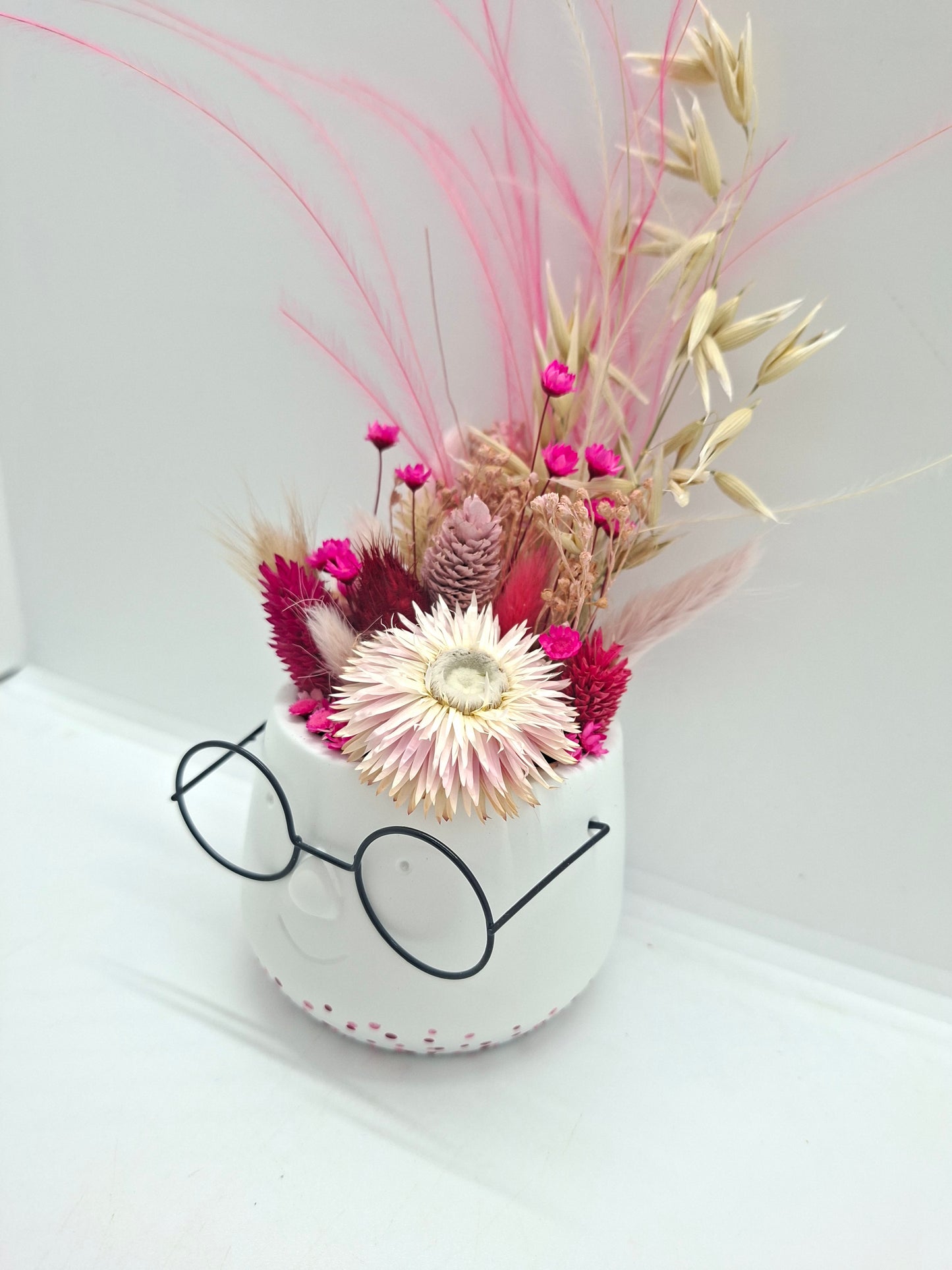 Plantenpotje met gezichtje & droogbloemetjes - Small