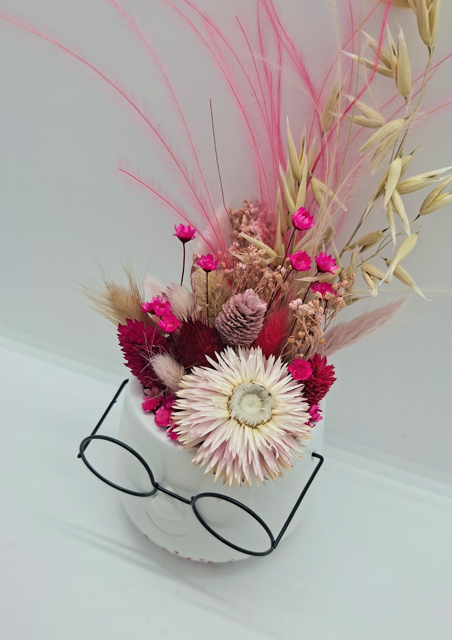 Plantenpotje met gezichtje & droogbloemetjes - Small