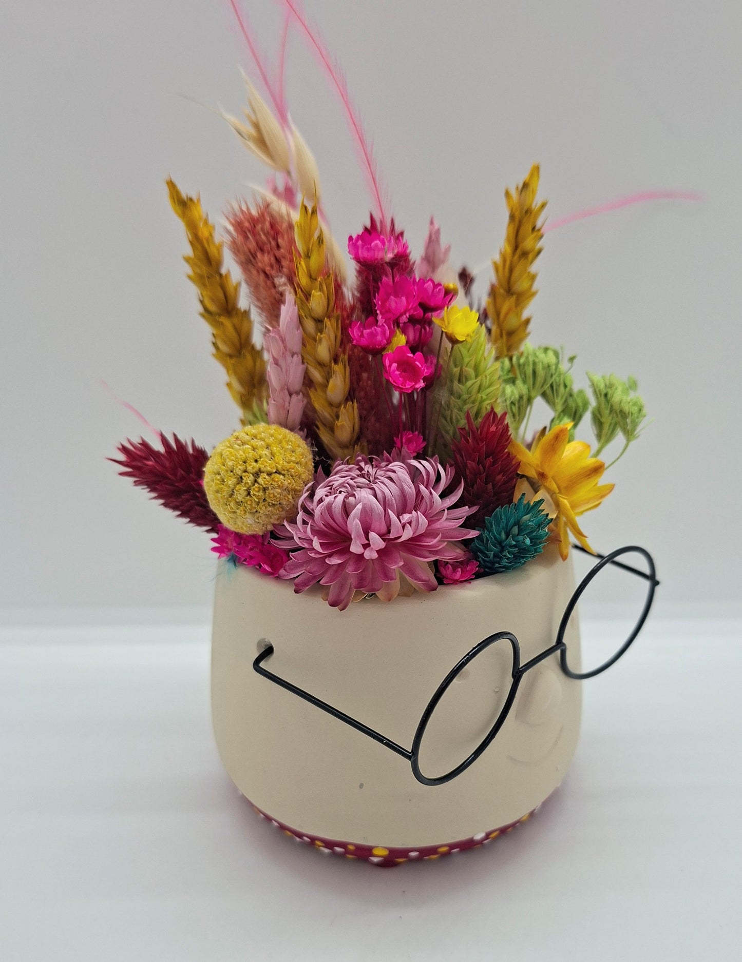 Plantenpotje met gezichtje & droogbloemetjes - Small
