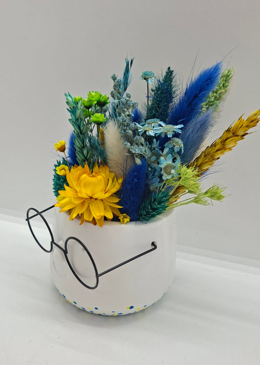 Plantenpotje met gezichtje & droogbloemetjes - Small