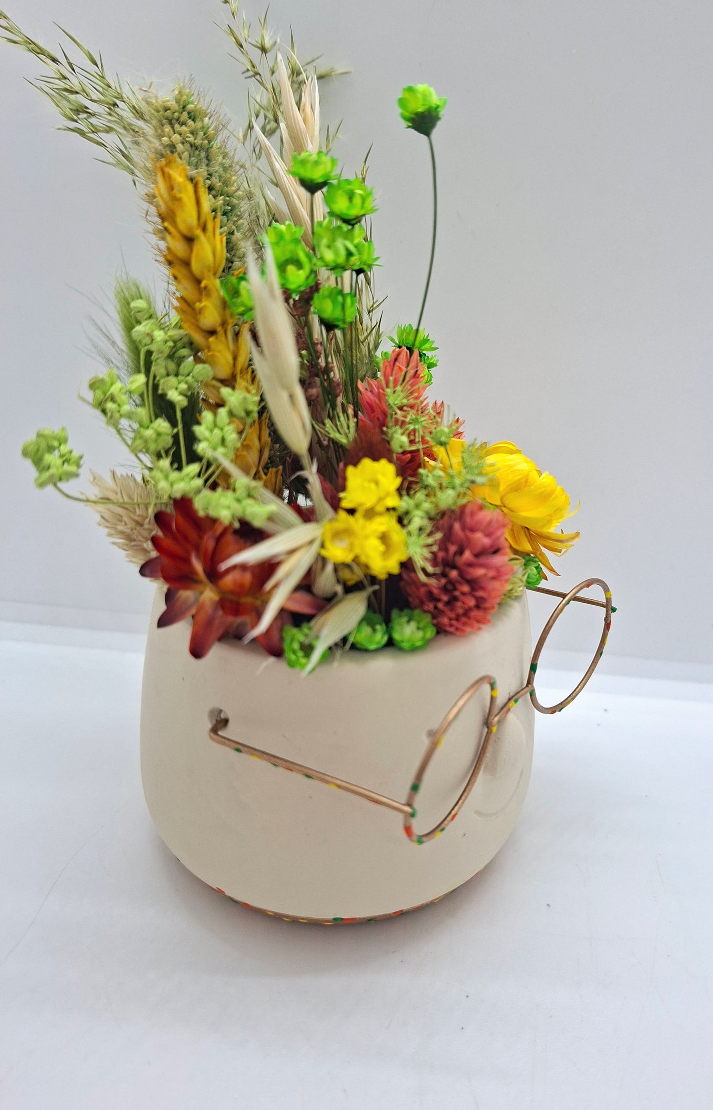 Plantenpotje met gezichtje & droogbloemetjes - Small