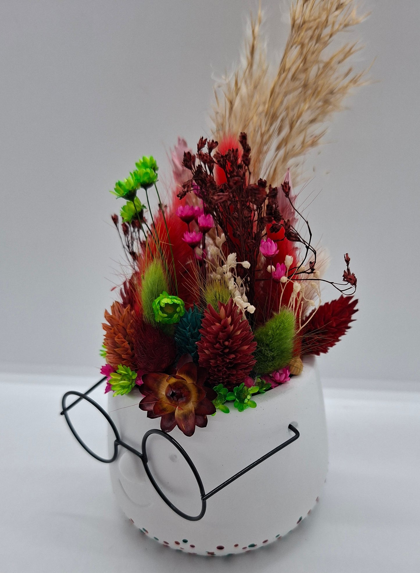 Plantenpotje met gezichtje & droogbloemetjes - Small