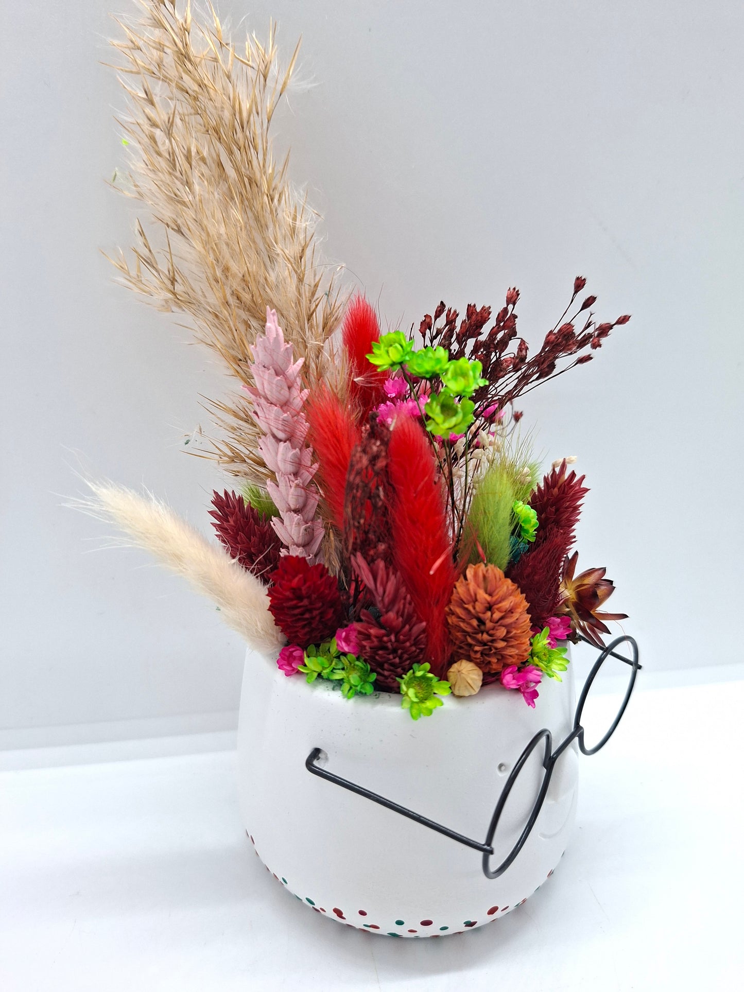 Plantenpotje met gezichtje & droogbloemetjes - Small