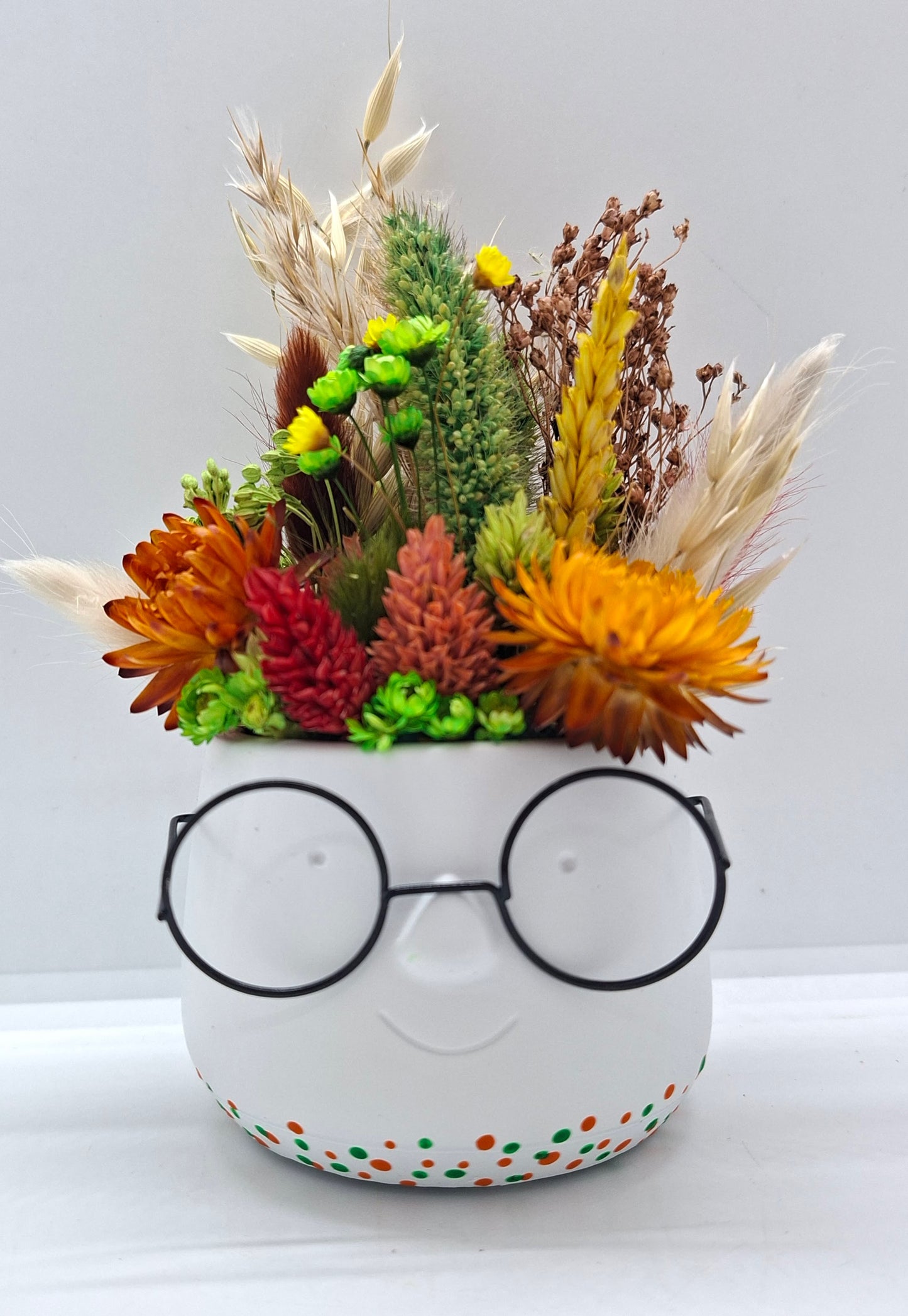 Plantenpotje met gezichtje & droogbloemetjes - Small
