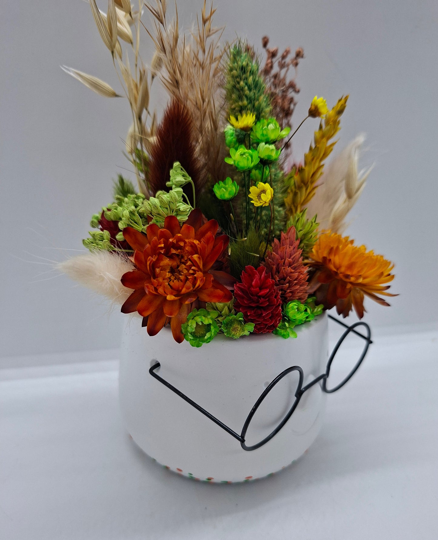 Plantenpotje met gezichtje & droogbloemetjes - Small