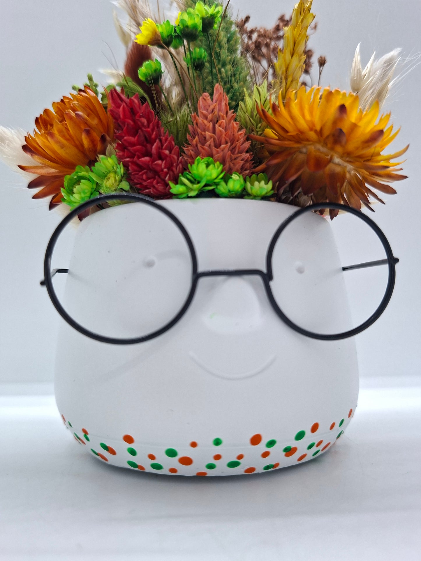 Plantenpotje met gezichtje & droogbloemetjes - Small