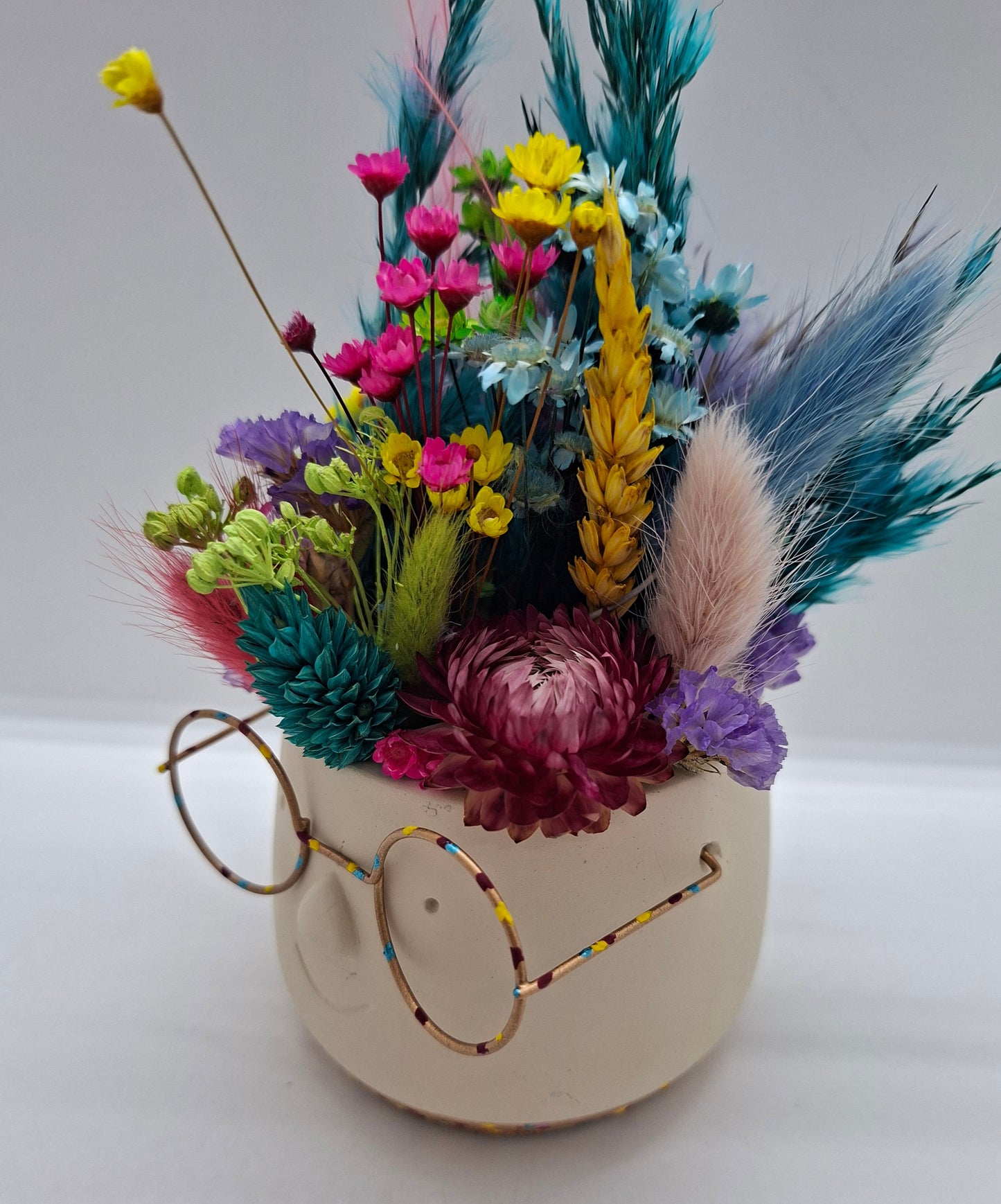 Plantenpotje met gezichtje & droogbloemetjes - Small