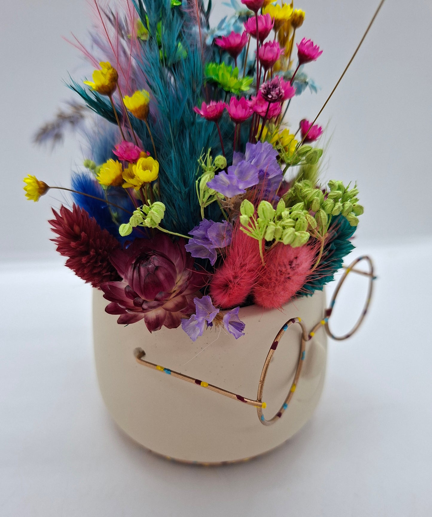 Plantenpotje met gezichtje & droogbloemetjes - Small