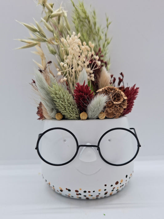 Plantenpotje met gezichtje & droogbloemetjes - Small
