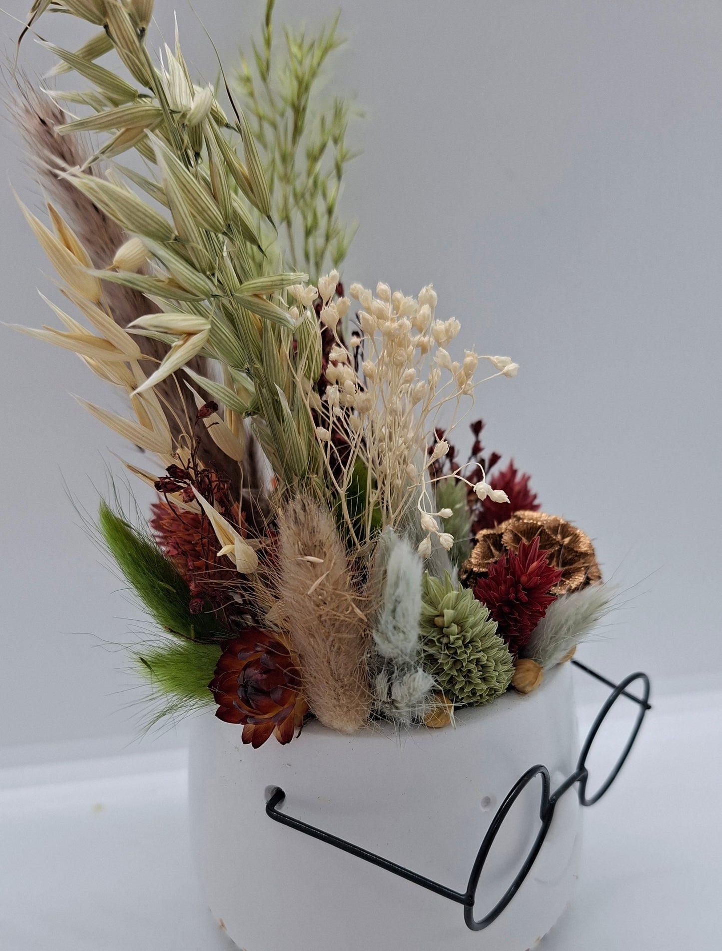 Plantenpotje met gezichtje & droogbloemetjes - Small