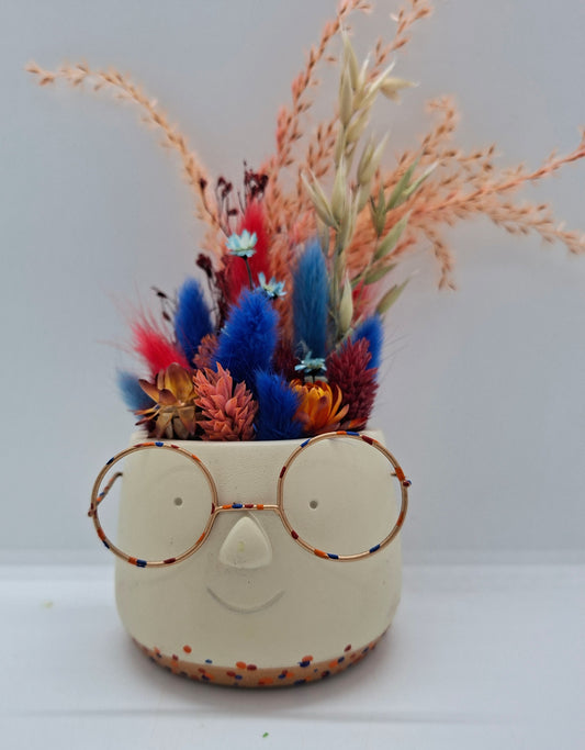 Plantenpotje met gezichtje & droogbloemetjes - Small