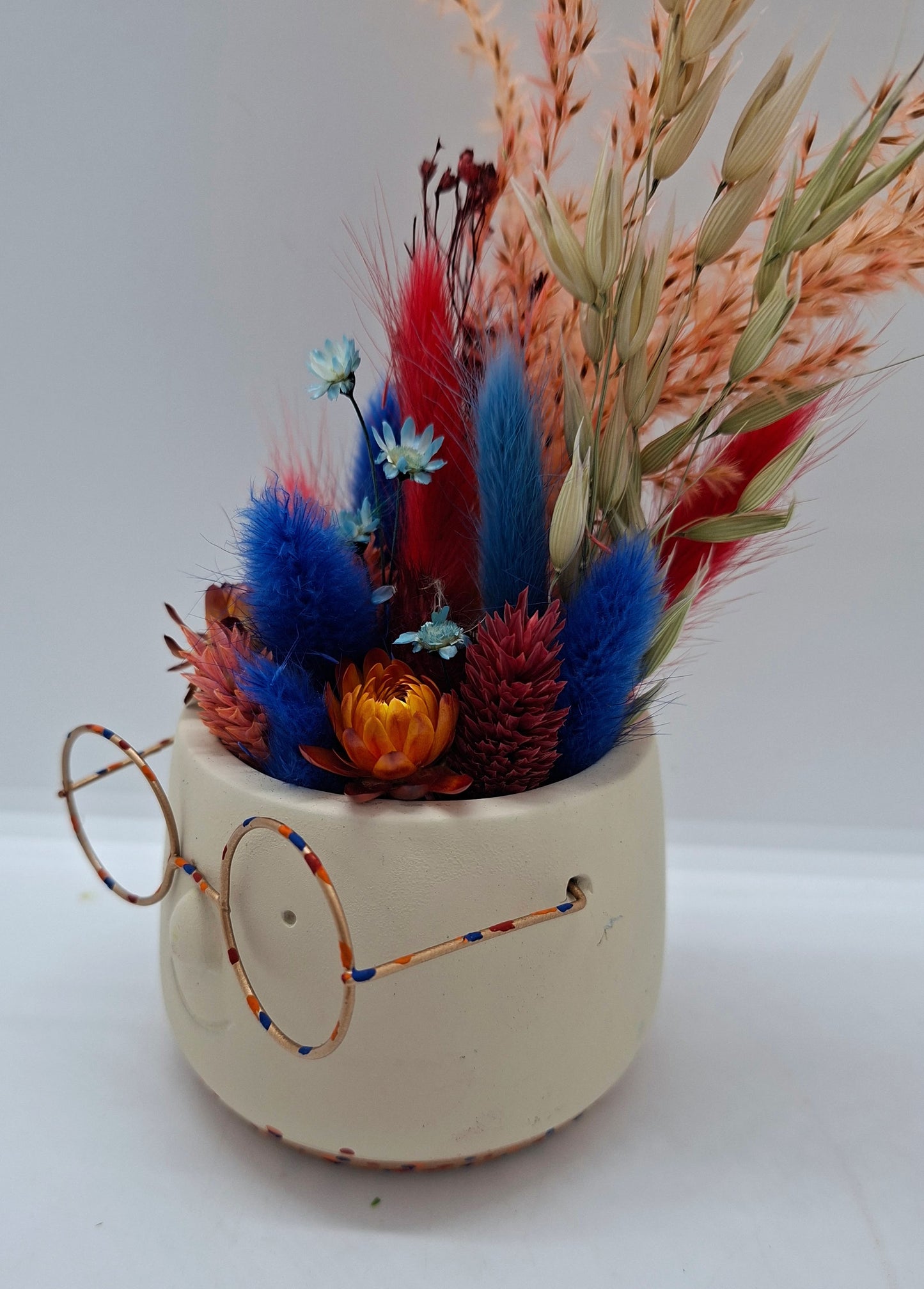 Plantenpotje met gezichtje & droogbloemetjes - Small