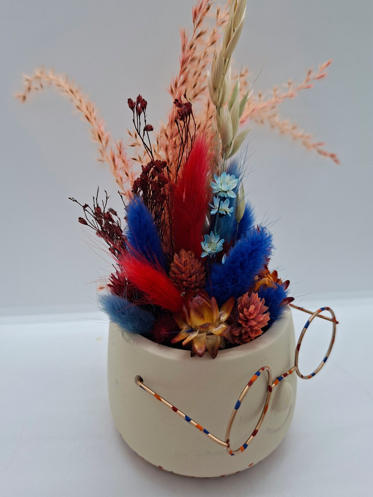Plantenpotje met gezichtje & droogbloemetjes - Small