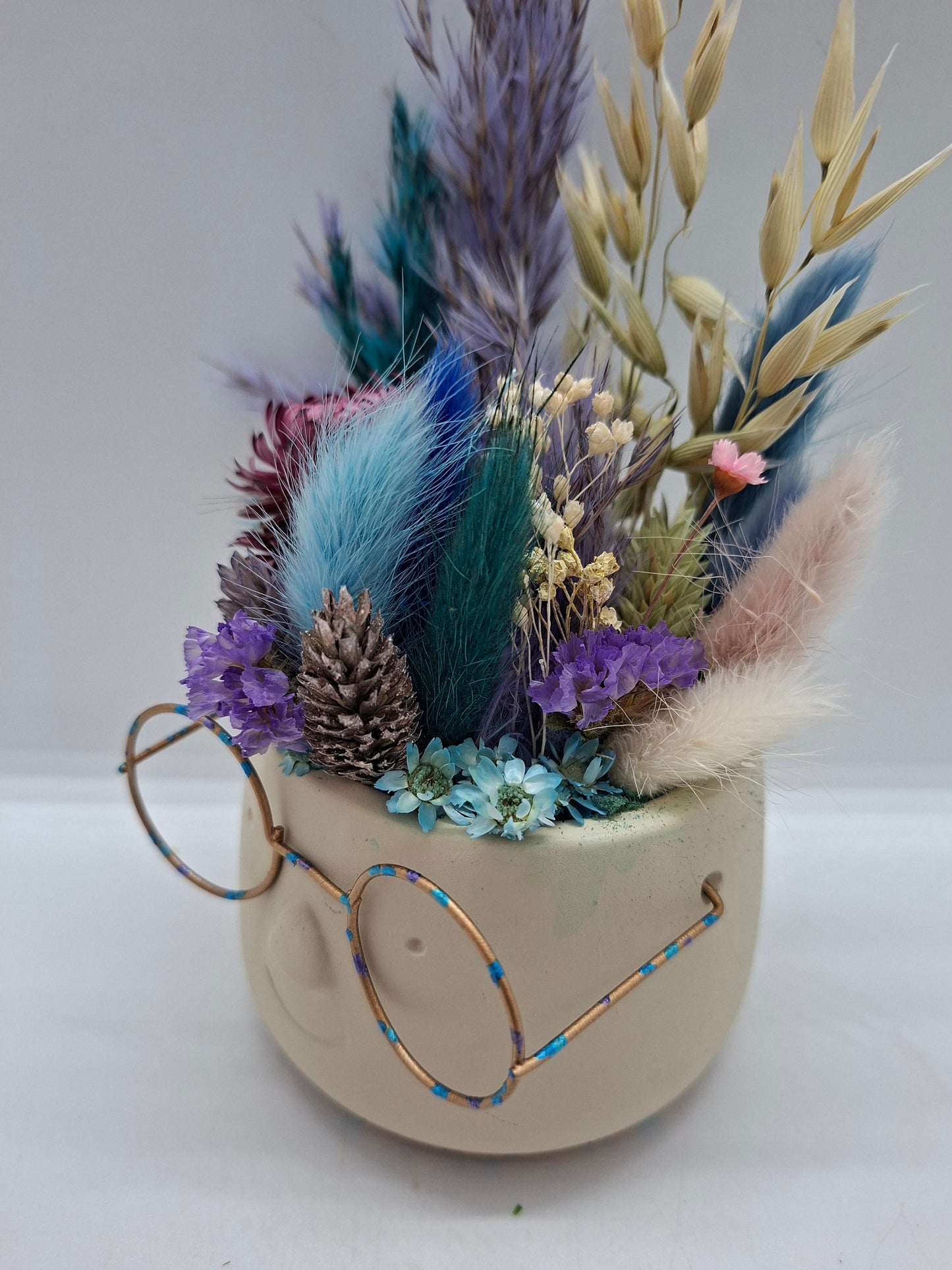 Plantenpotje met gezichtje & droogbloemetjes - Small