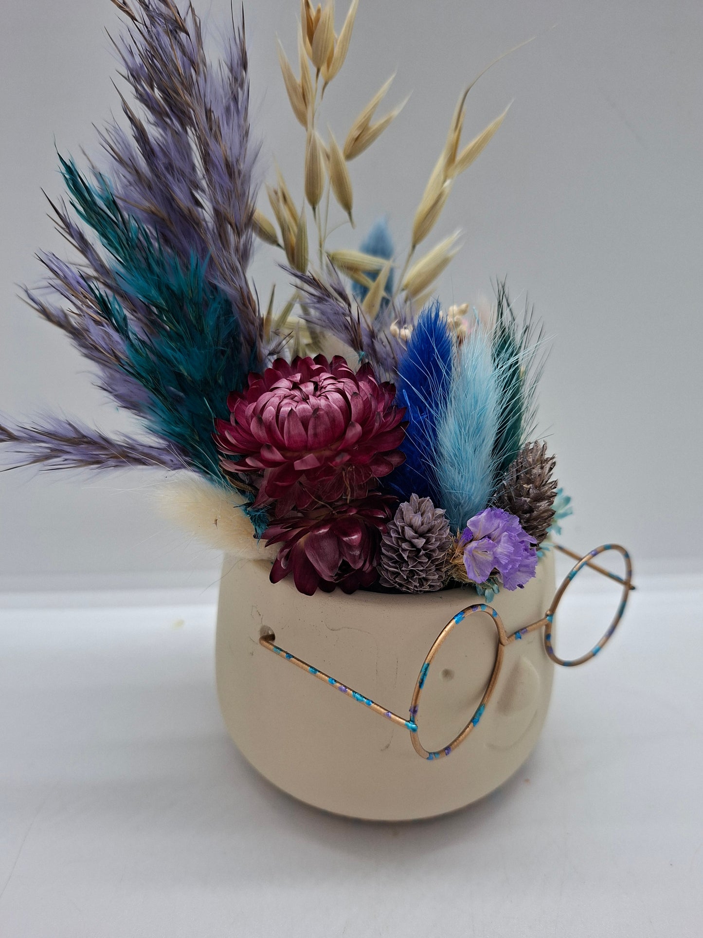 Plantenpotje met gezichtje & droogbloemetjes - Small