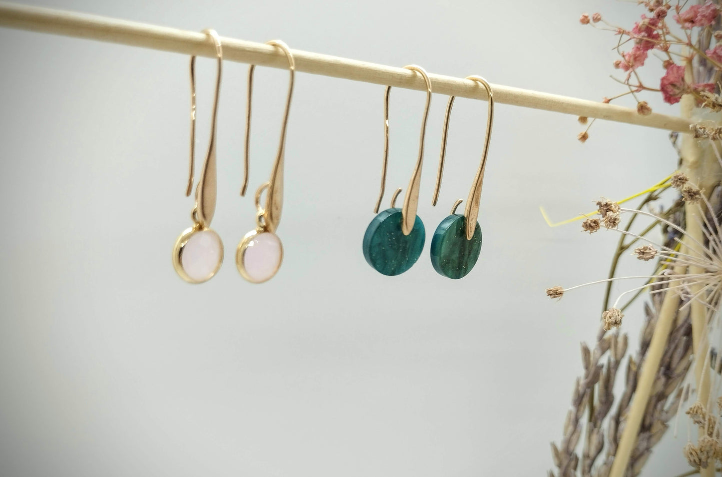 Oorbellenset Crystal Resin Ocean Green - Hanger (Rosé- Nikkelvrij)
