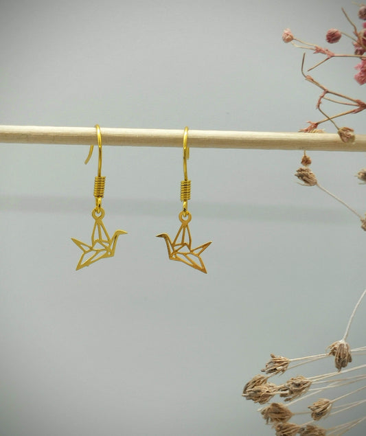 Oorbellenset - kleine origami vogeltjes - hangers/goud (nikkelvrij)
