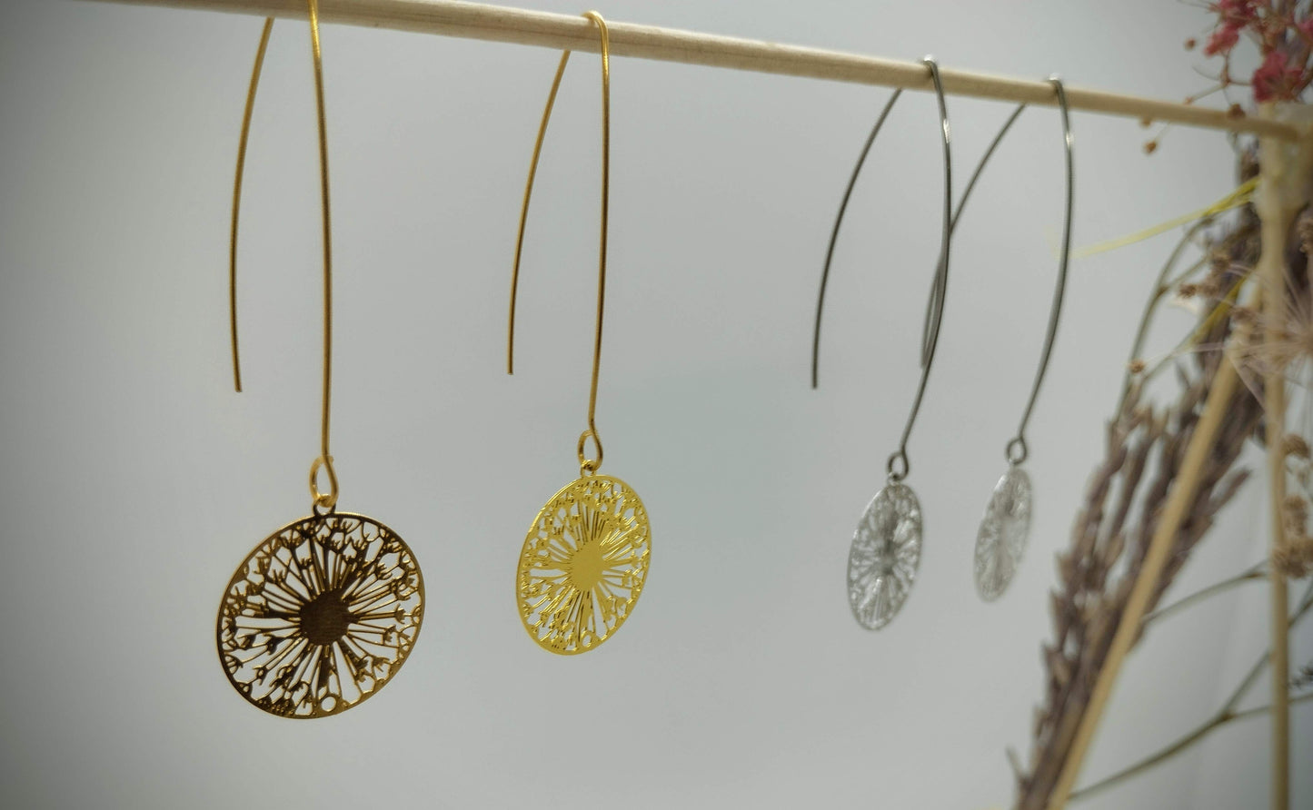 Oorbellenset Bohemian Wishflowers - grote hangers (zilver /RVS)