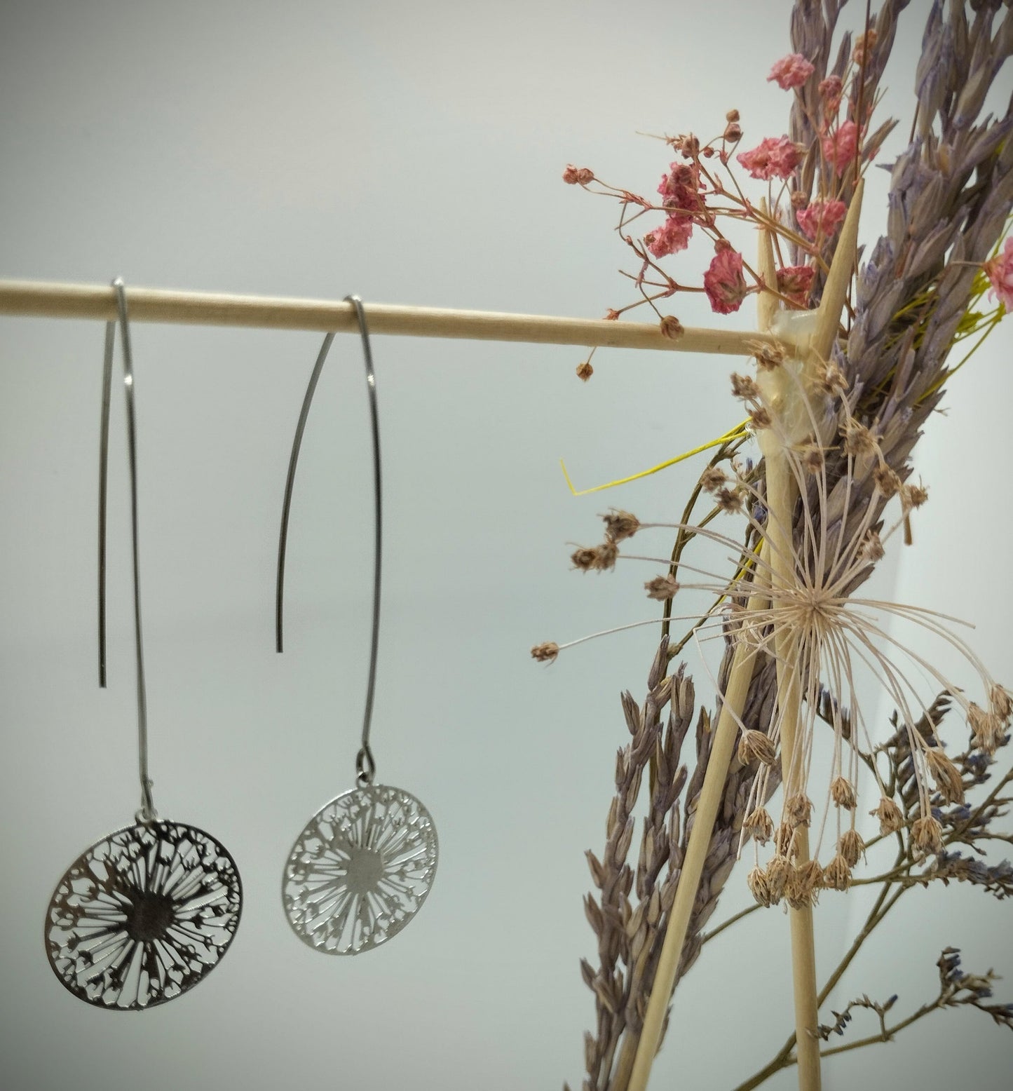 Oorbellenset Bohemian Wishflowers - grote hangers (zilver /RVS)