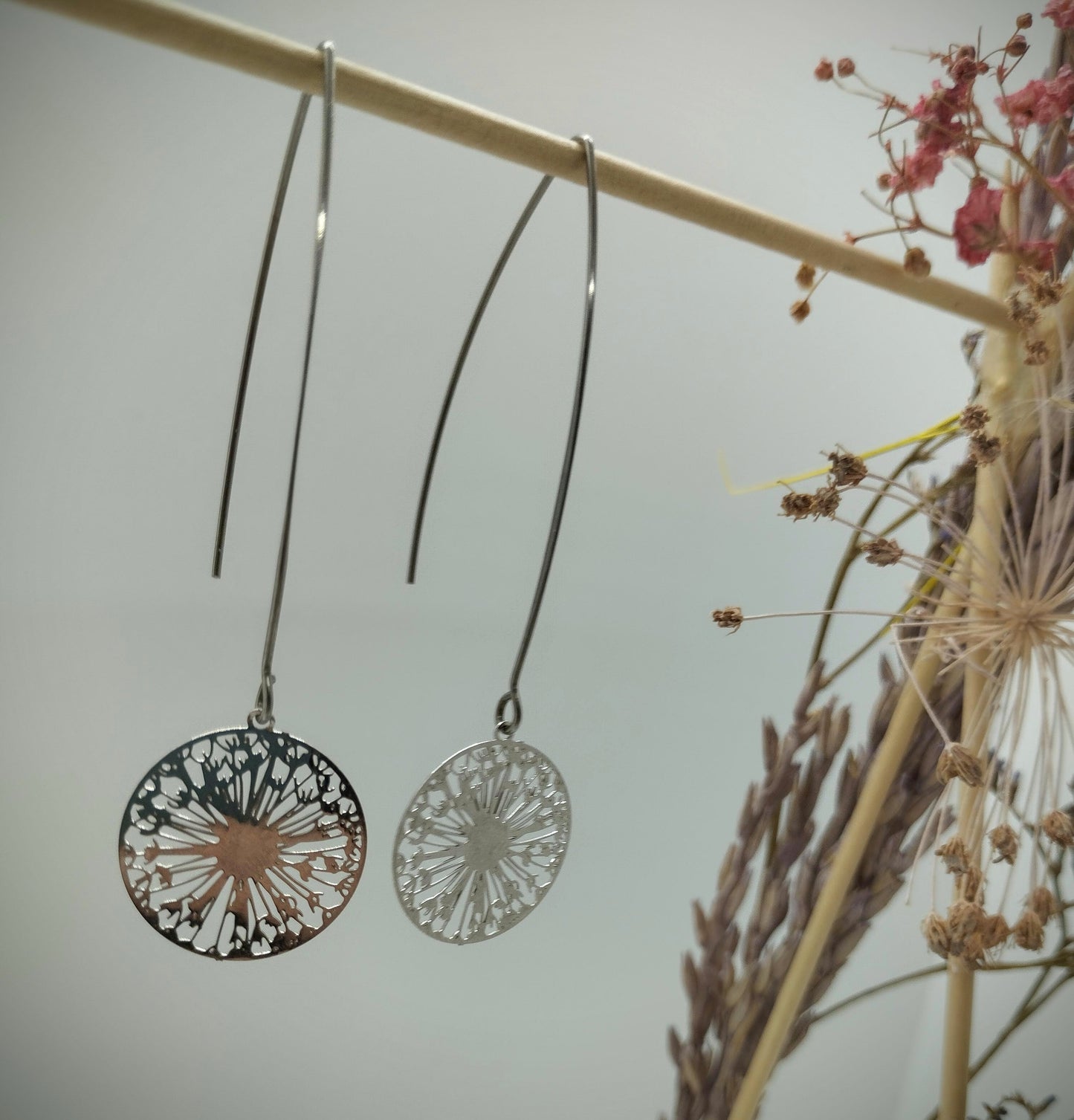 Oorbellenset Bohemian Wishflowers - grote hangers (zilver /RVS)