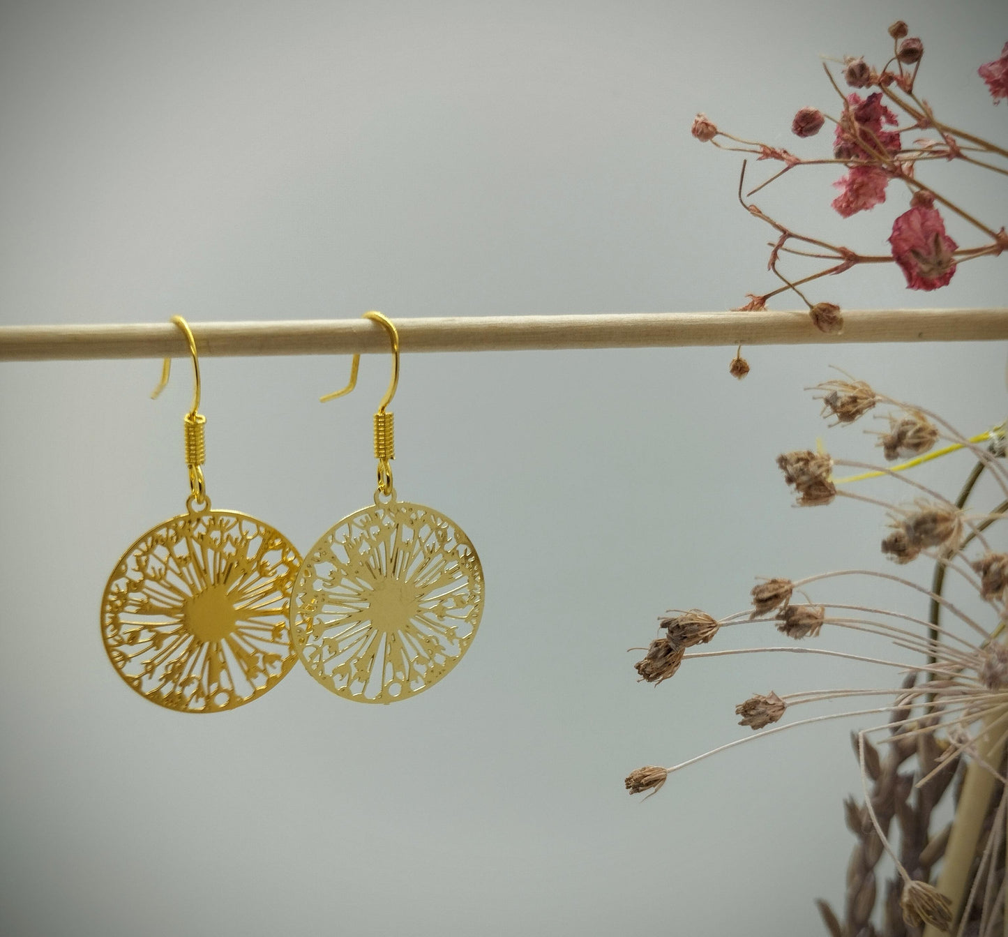 Oorbellenset Bohemian Wishflowers - kleine hangertjes (goud /RVS)