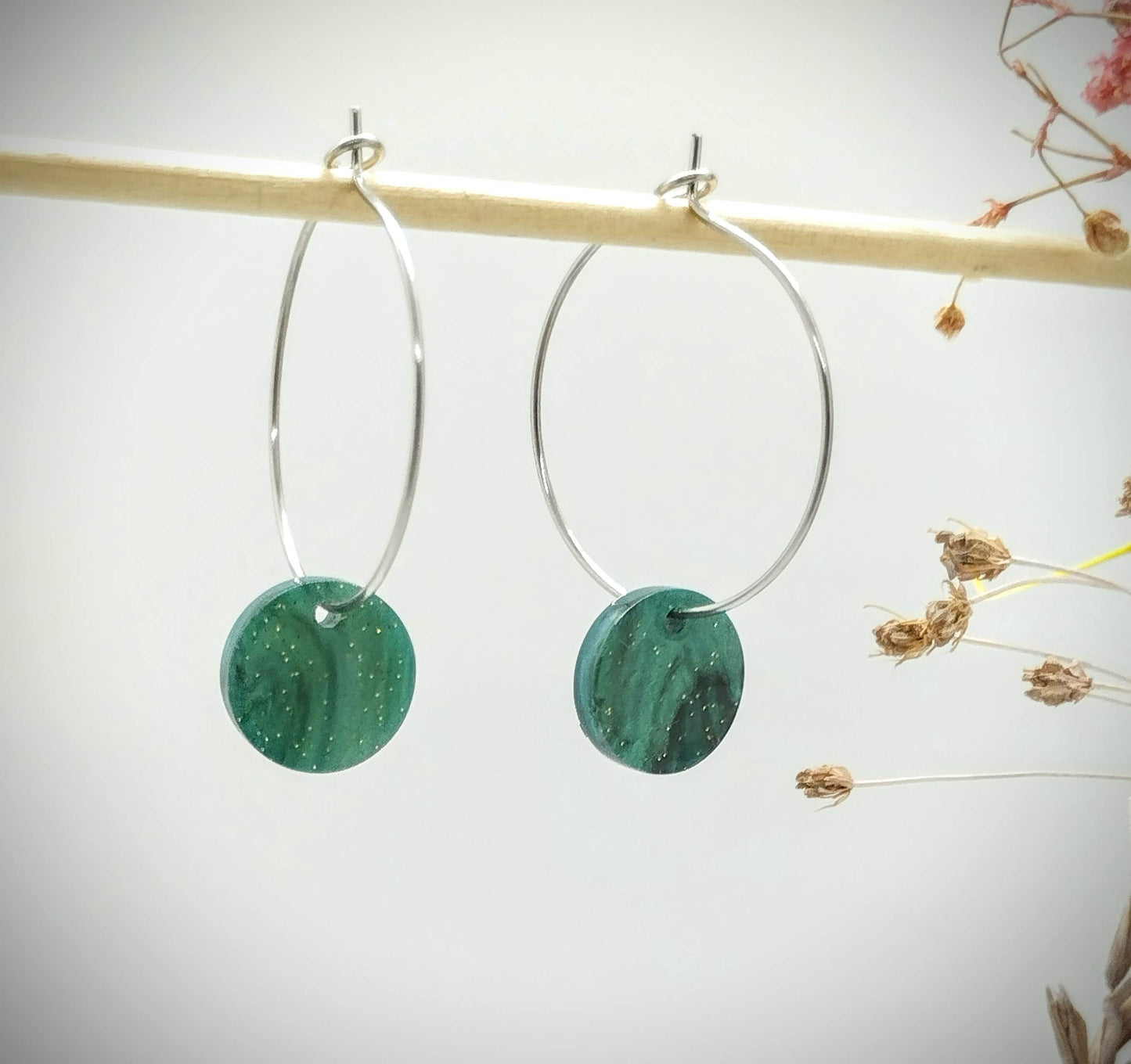 Oorbellenset Resin hangertjes Rond Ocean Green  (zilver - Nikkelvrij)