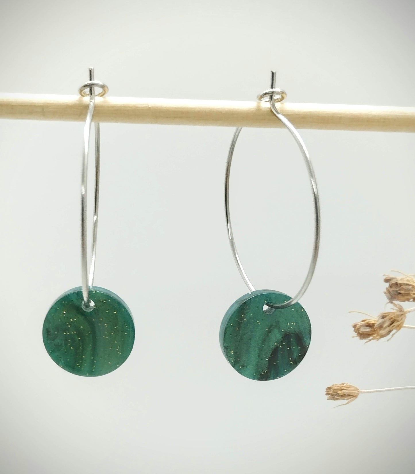 Oorbellenset Resin hangertjes Rond Ocean Green  (zilver - Nikkelvrij)