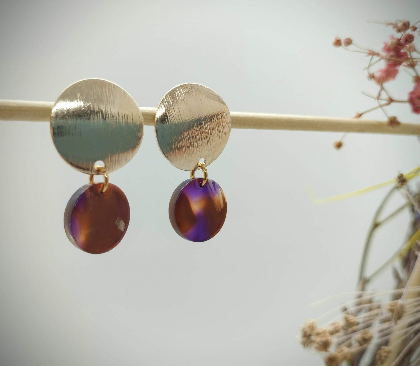 Oorbellenset Resin hangertjes Rond Mixed color (Rose- Nikkelvrij)