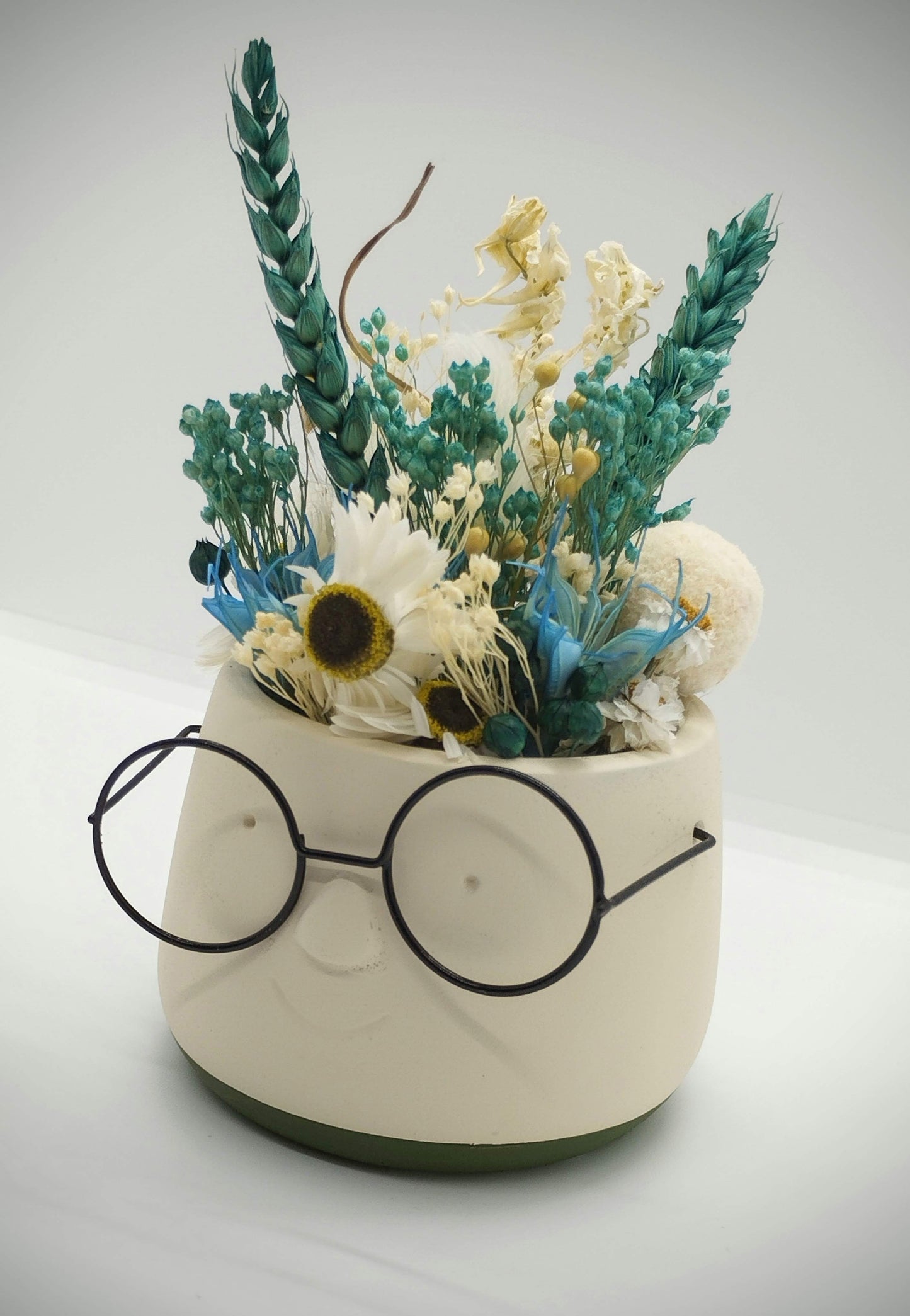 Plantenpotje met gezichtje & droogbloemetjes - Small