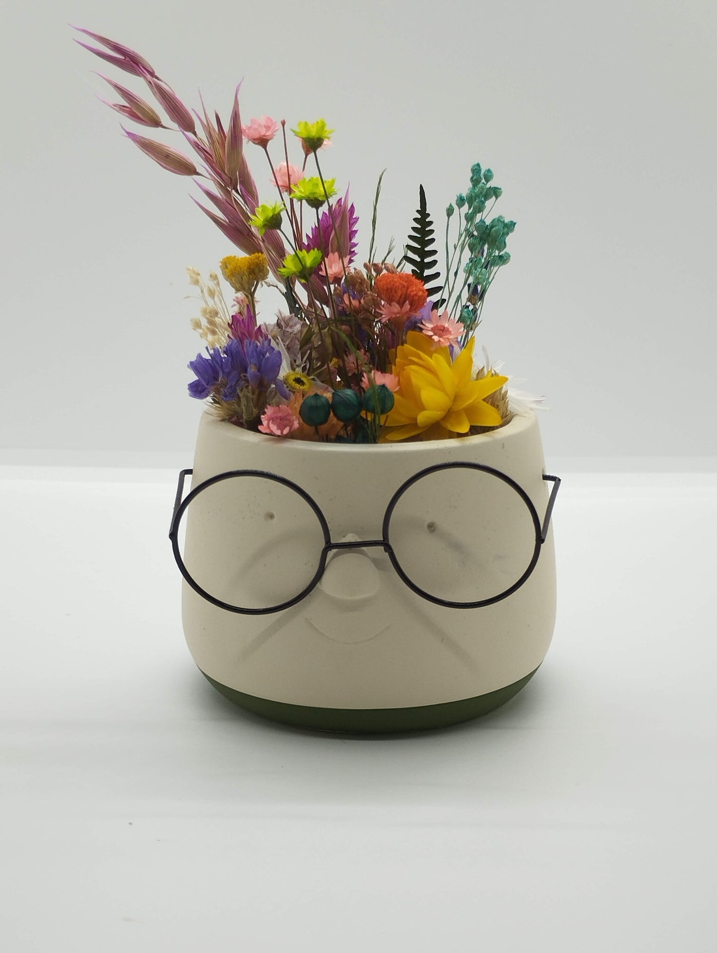 Plantenpotje met gezichtje & droogbloemetjes - Small