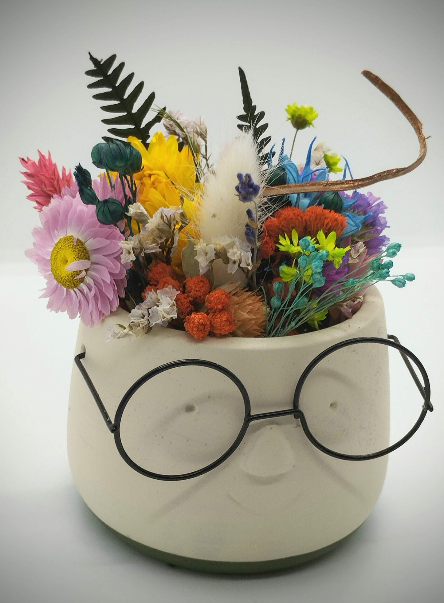 Plantenpotje met gezichtje & droogbloemetjes - Small