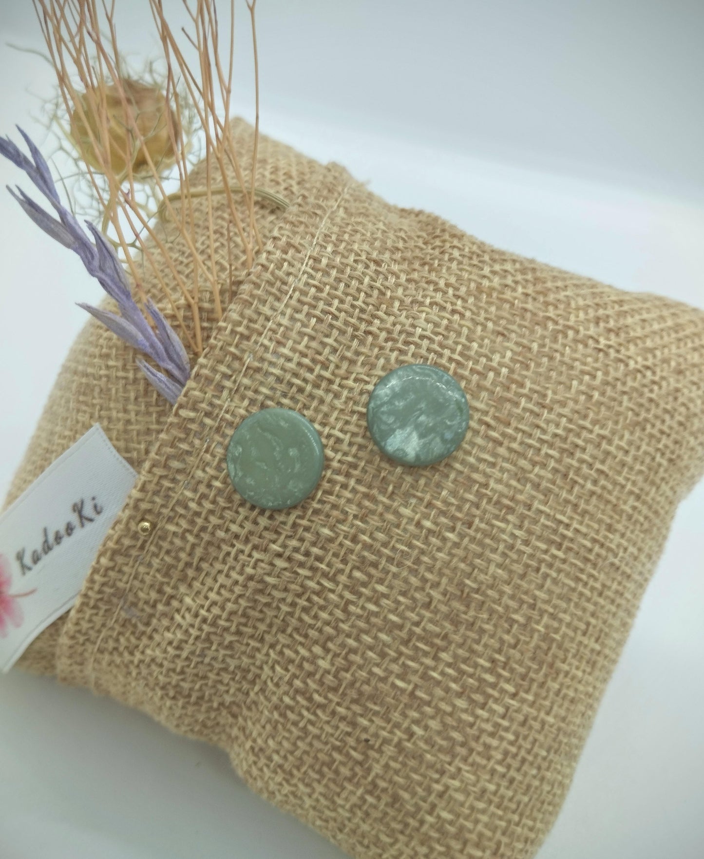 Oorbellenset - Polaris green flat -  stekertjes (Zilver/RVS)