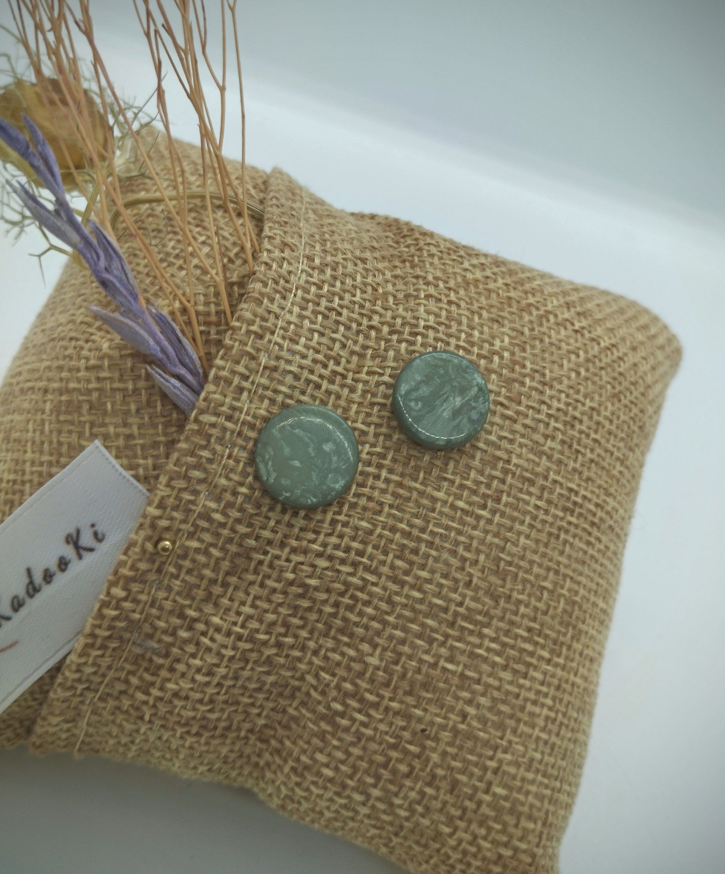 Oorbellenset - Polaris green flat -  stekertjes (Zilver/RVS)