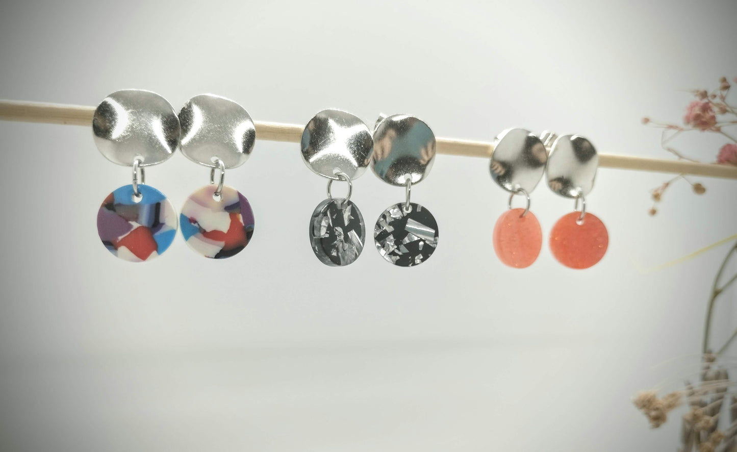 Oorbellenset Resin hangertjes Rond Mixed color (zilver - Nikkelvrij)