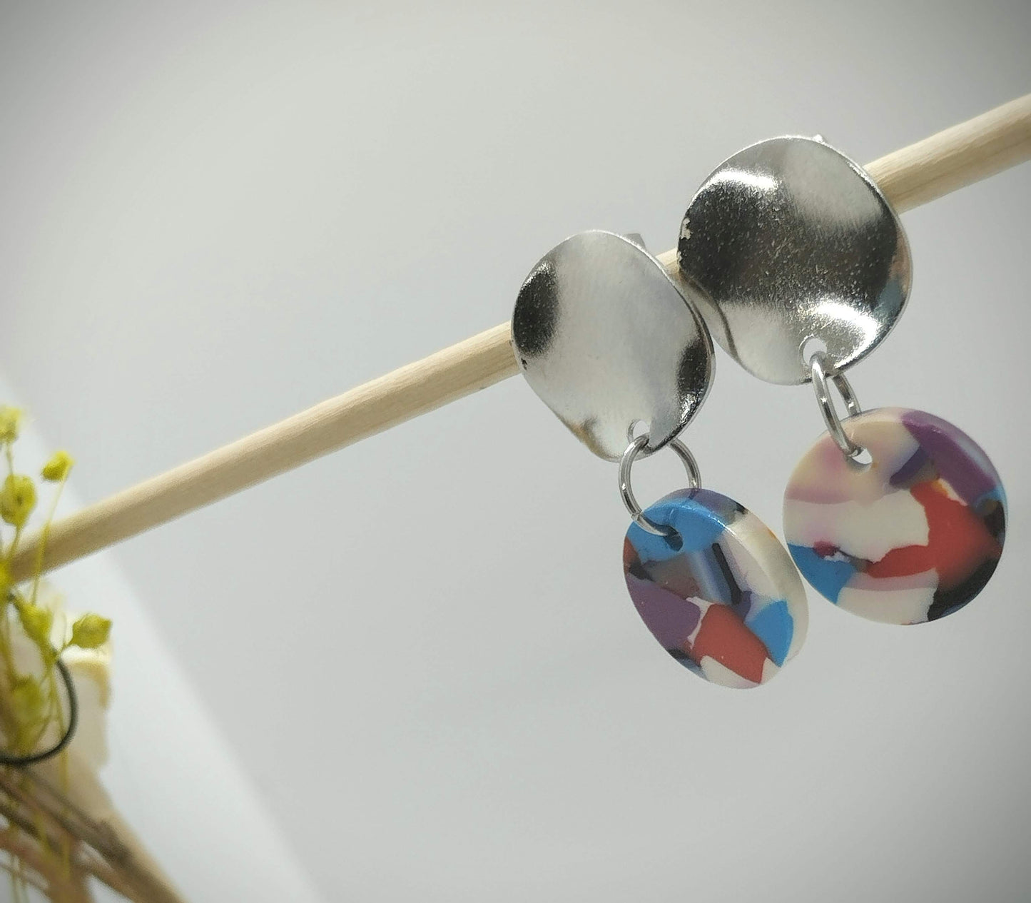 Oorbellenset Resin hangertjes Rond Mixed color (zilver - Nikkelvrij)