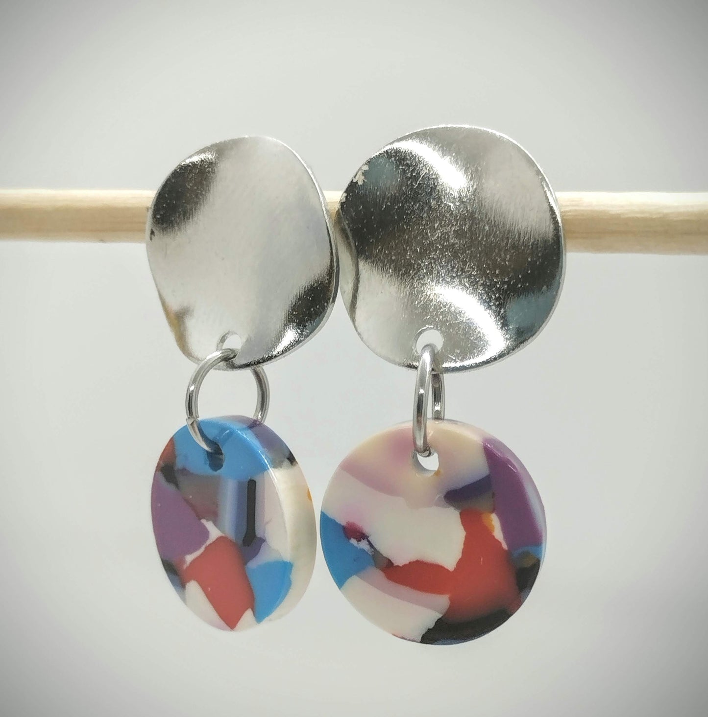 Oorbellenset Resin hangertjes Rond Mixed color (zilver - Nikkelvrij)