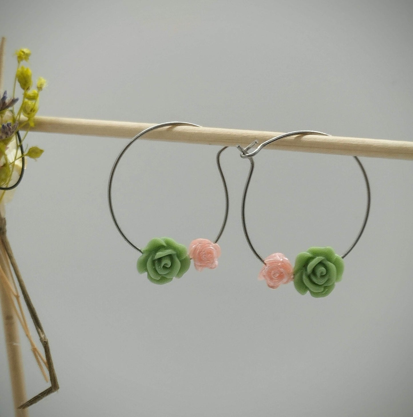 Oorbellenset bloemen - ronde Hangers (zilver - Nikkelvrij)