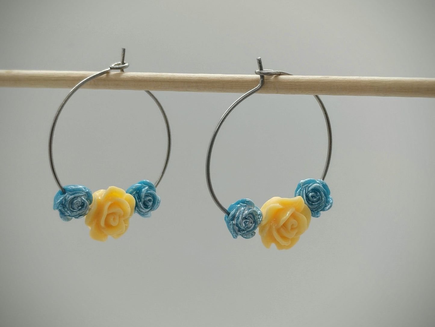 Oorbellenset bloemen - ronde Hangers (zilver - Nikkelvrij)