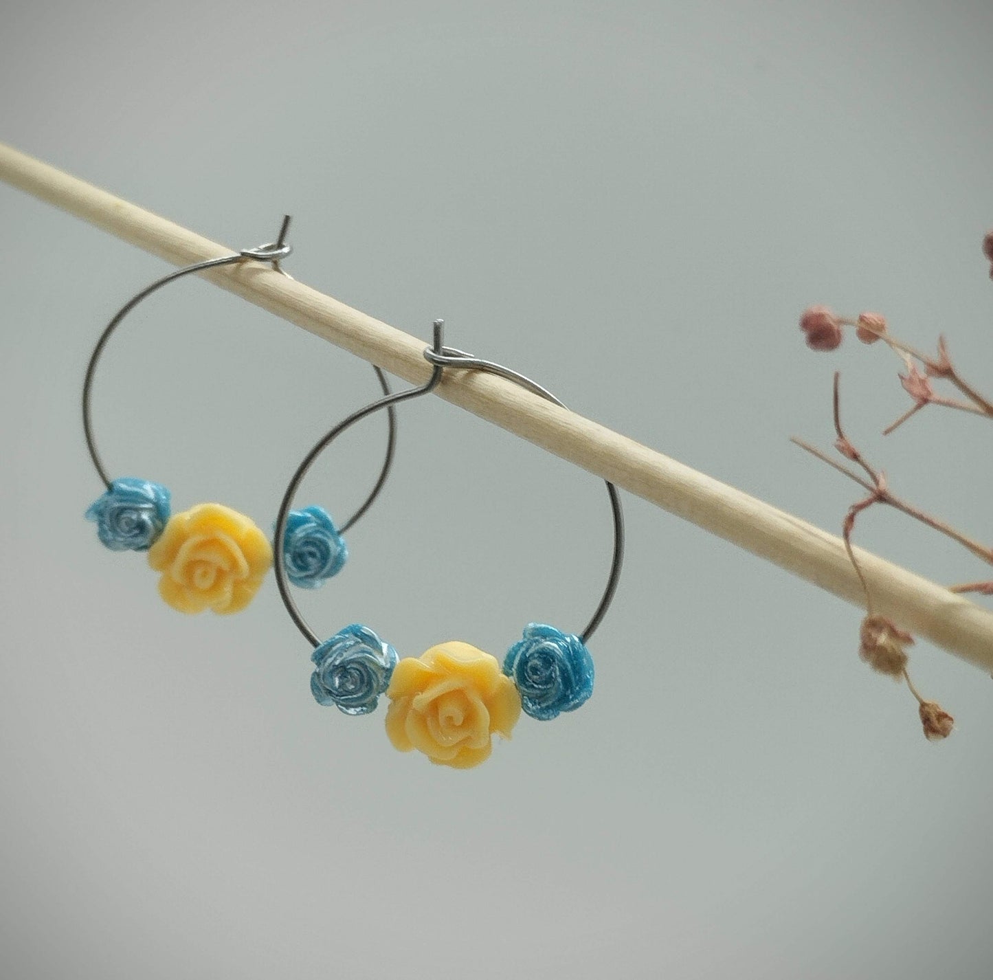 Oorbellenset bloemen - ronde Hangers (zilver - Nikkelvrij)