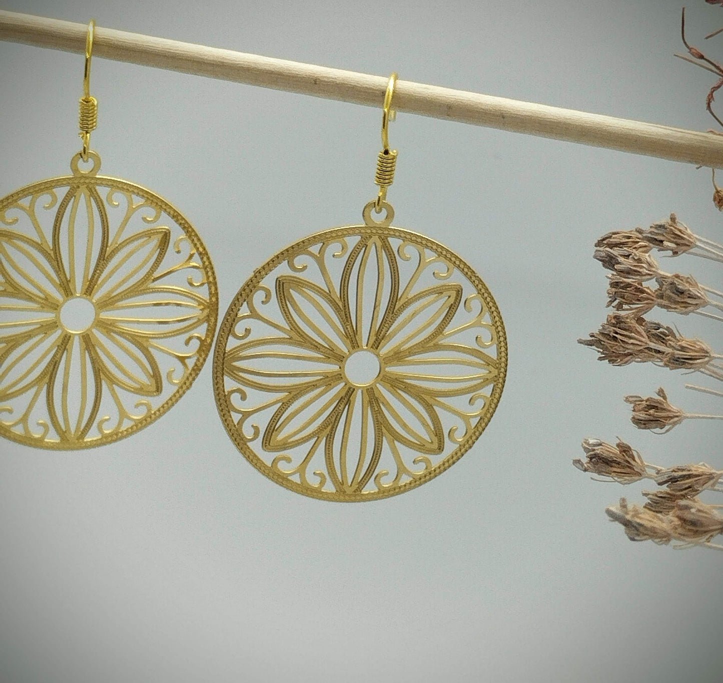 Oorbellenset hanger bloem (Goud /RVS)